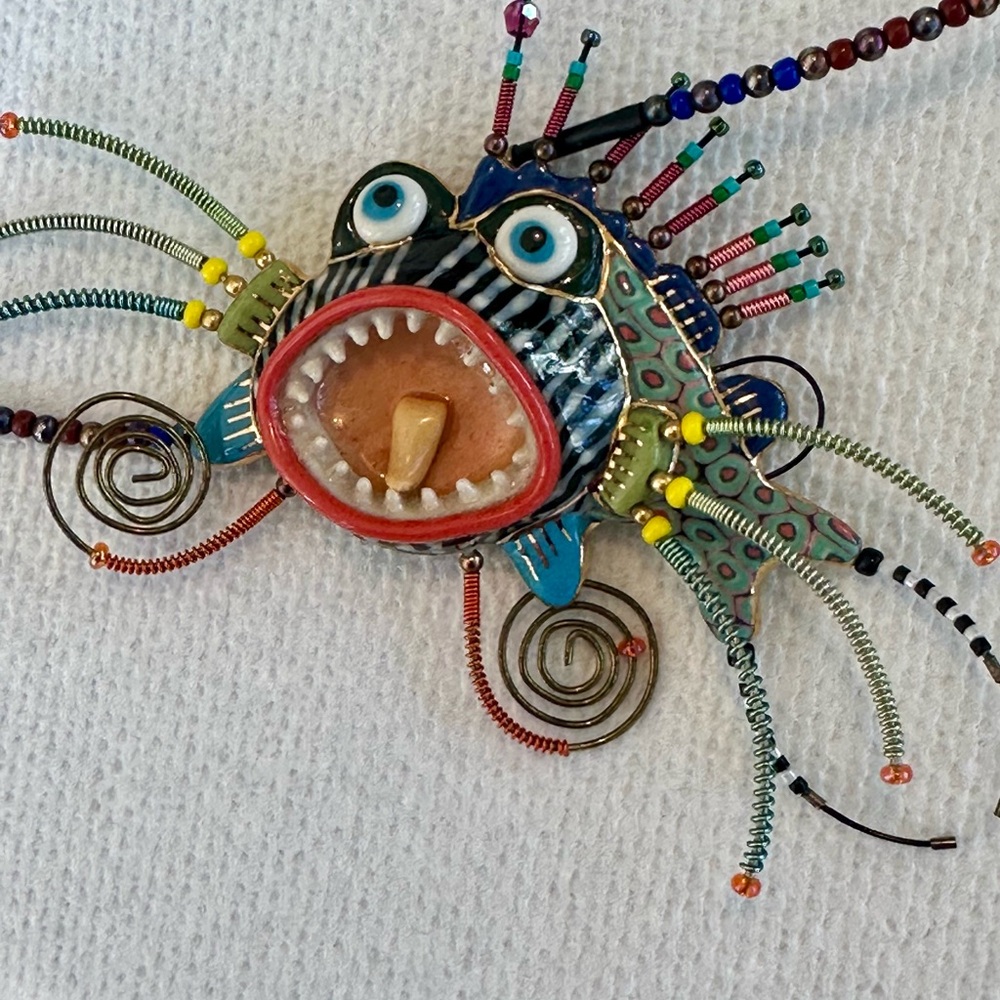 Colorful Whimsical Fish Pendant - Multi-Color ceramic work of art . brooch